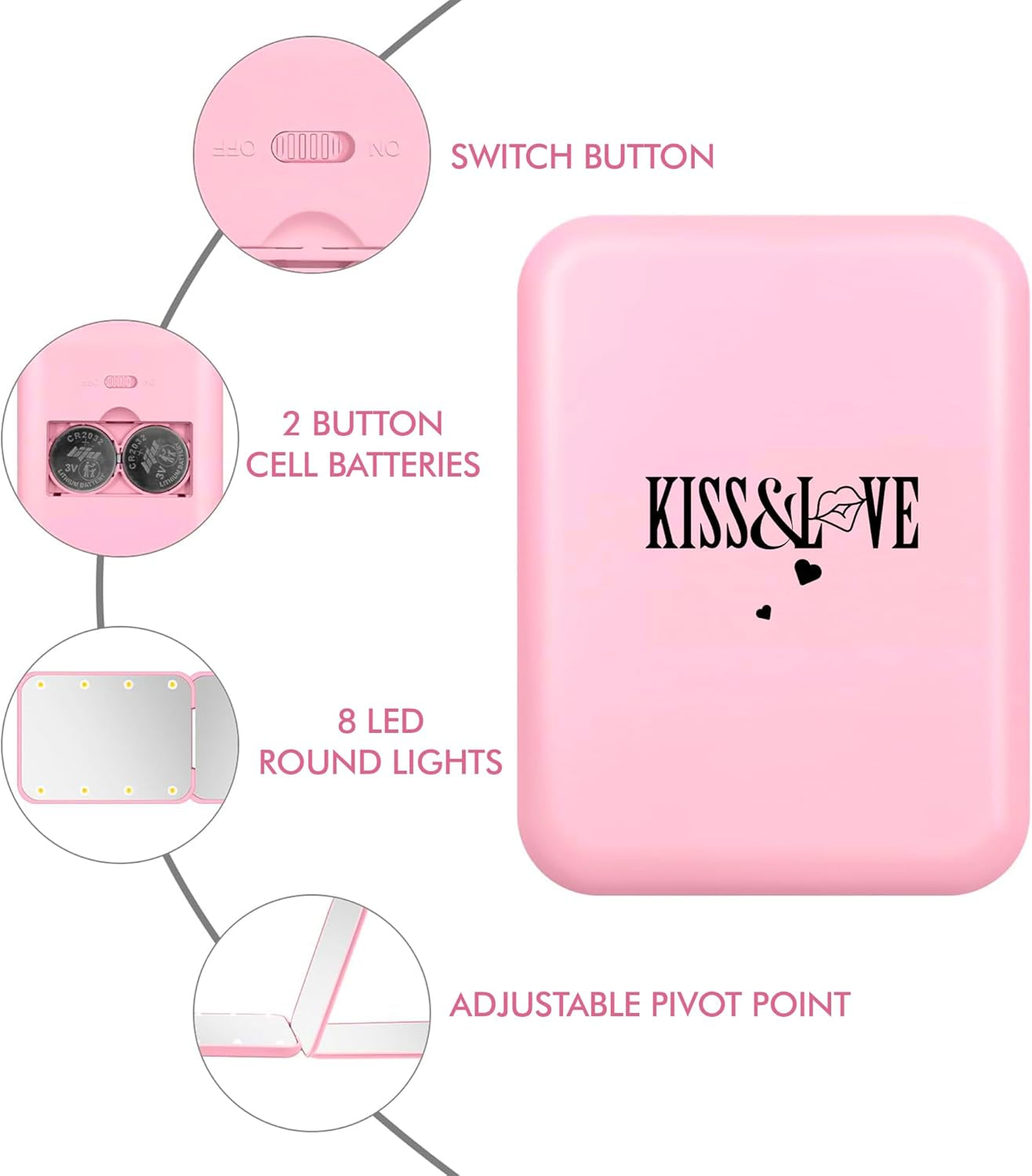 Compact Mirror with Light - 1X/3X Magnification Lighted Travel Makeup Mirror